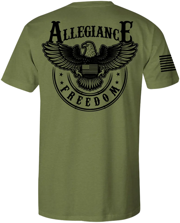 Back of Freedom Eagle Premium Tee in OD Green showcasing large Freedom Eagle logo symbolizing strength and liberty.