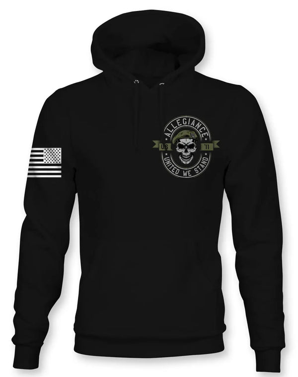 Front view of Allegiance Beret Hoodie with small chest logo