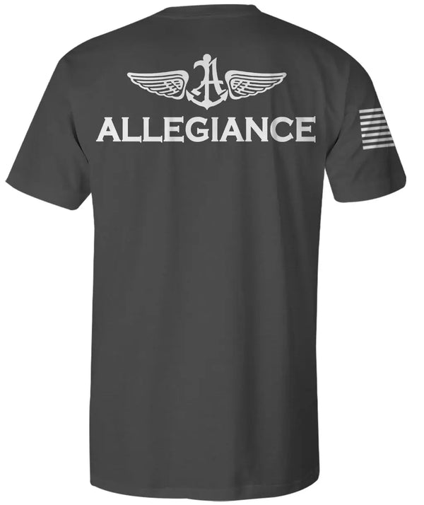 Back view of Brentling Premium Tee in charcoal with large Allegiance anchor and wing logo