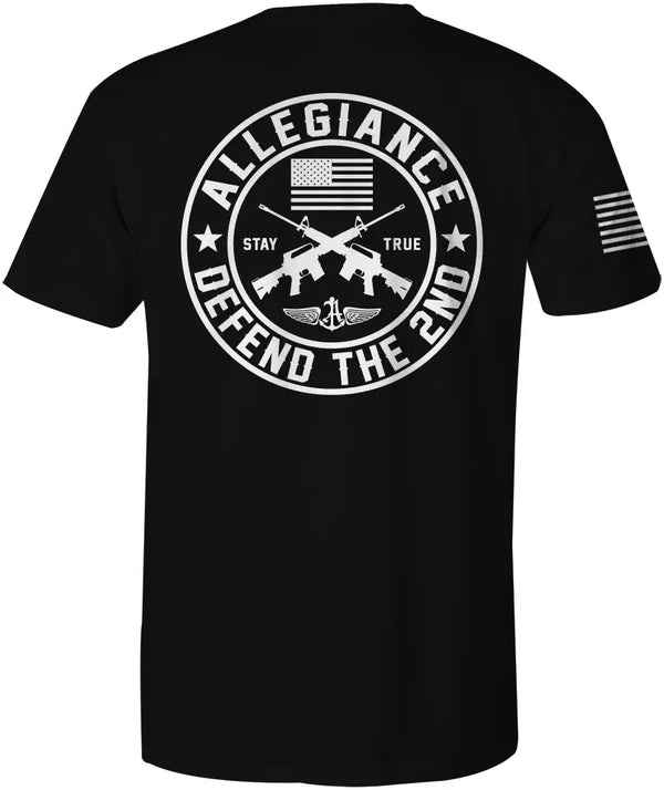 Back of Defend The 2nd Classic Tee in black featuring large Second Amendment graphic