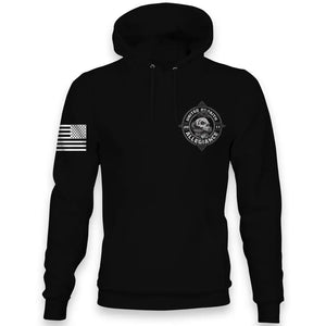 Front view of Allegiance Serpent Hoodie with small chest serpent crest design