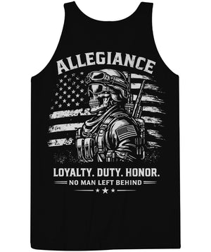 No Man Left Tank Top black featuring operator skull graphic and American flag back design